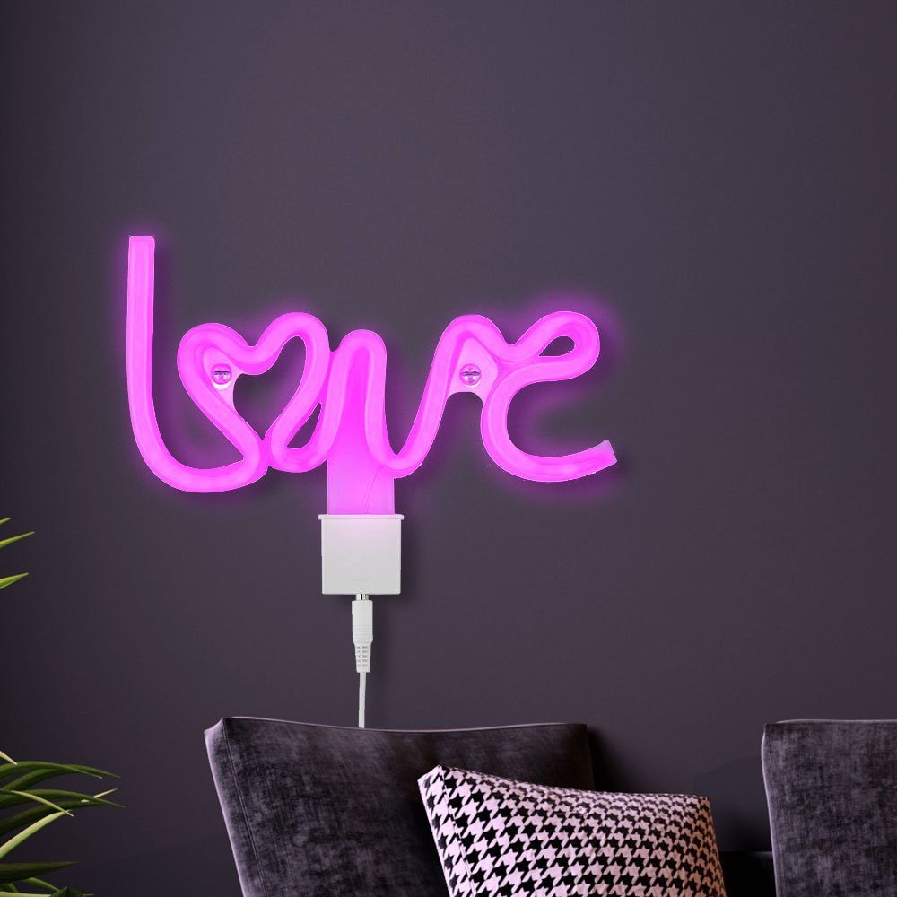 etc-shop Dekolicht, LED-Leuchtmittel fest verbaut, LED Tisch Leuchte Ess  Zimmer Deko Neon Schild Party Wand Beleuchtung pink USB Lampe LOVE