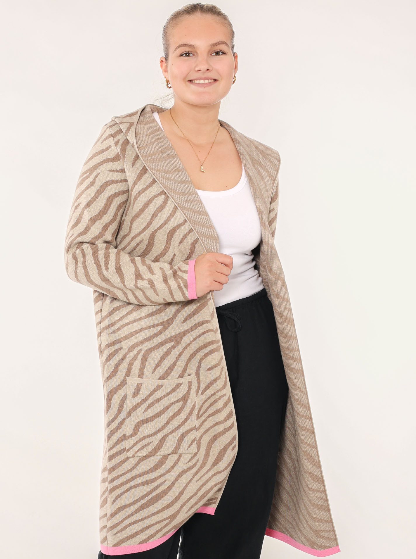 Zwillingsherz Strickjacke "Zebra" Animal-Muster, Kapuze, Langarm, Kontrast- günstig online kaufen