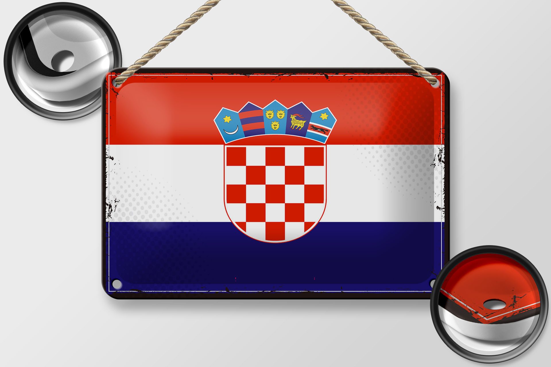 Femer GmbH Metallschild Flagge Kroatiens 18x12cm Retro Flag of Croatia, (1 St), gewölbte Oberfläche, abgerundete Ecken, umgeschlagene Kanten