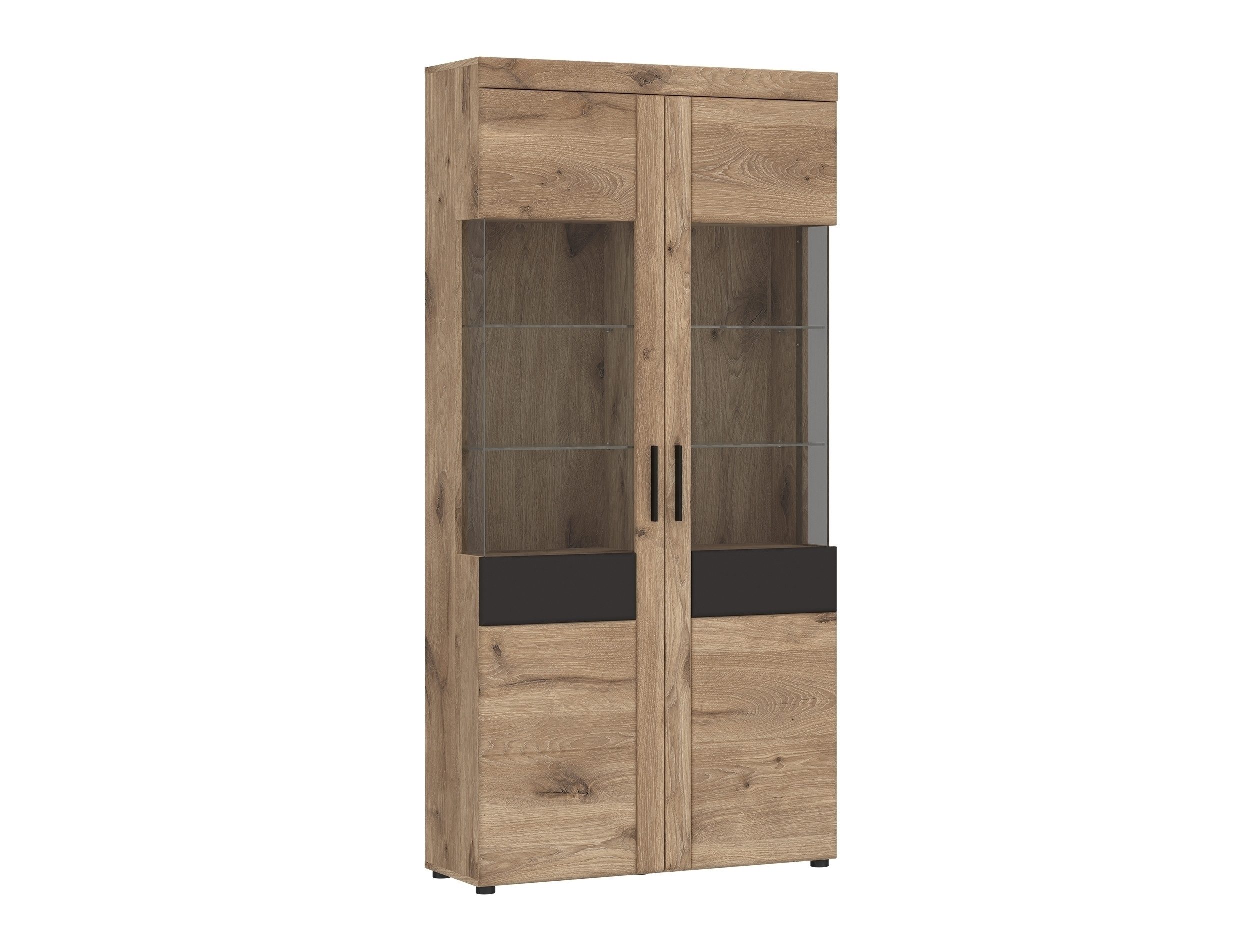 freiraum Glasvitrine GRANO in Viking Eiche Dekor/Kosmos Grau - 92,8x195x37,4 (BxHxT)