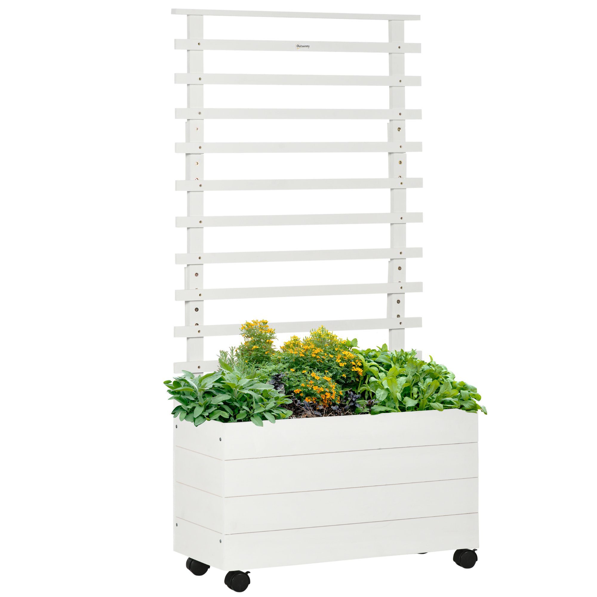 Outsunny Hochbeet mit Rankgitter, Blumenkasten mit Rollen (Pflanzbeet