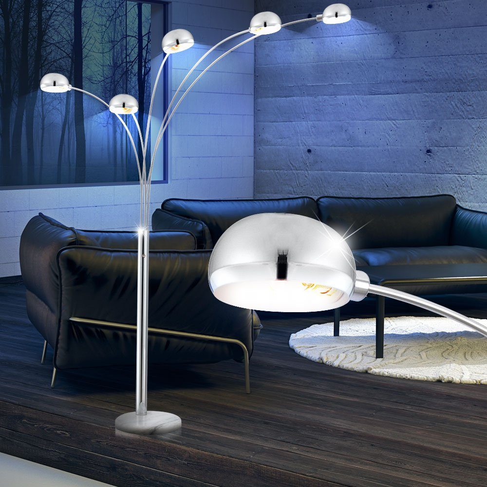 etc-shop LED Stehlampe, Chrom Lampe Marmor Watt Warmweiß, Steh Fußschalter inklusive, Leuchtmittel Design 15 Lobby LED Leuchte