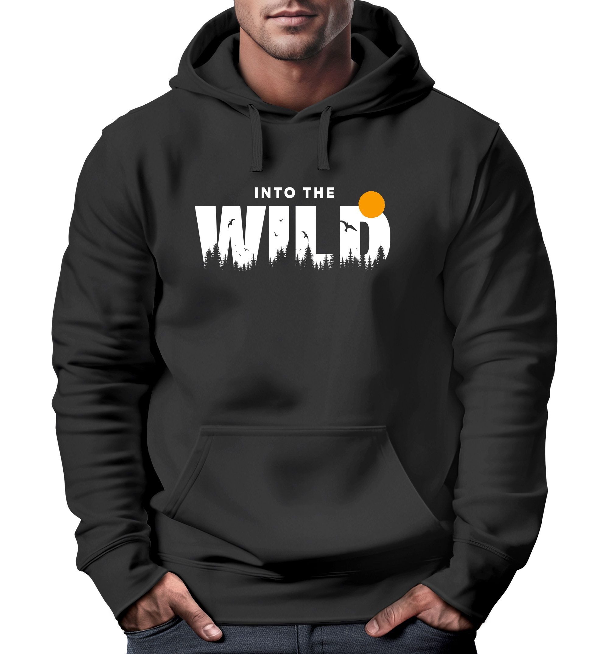Hoodie Hoodie Herren Brustprint Bedruckt Into The Wild Schriftzug Outdoor