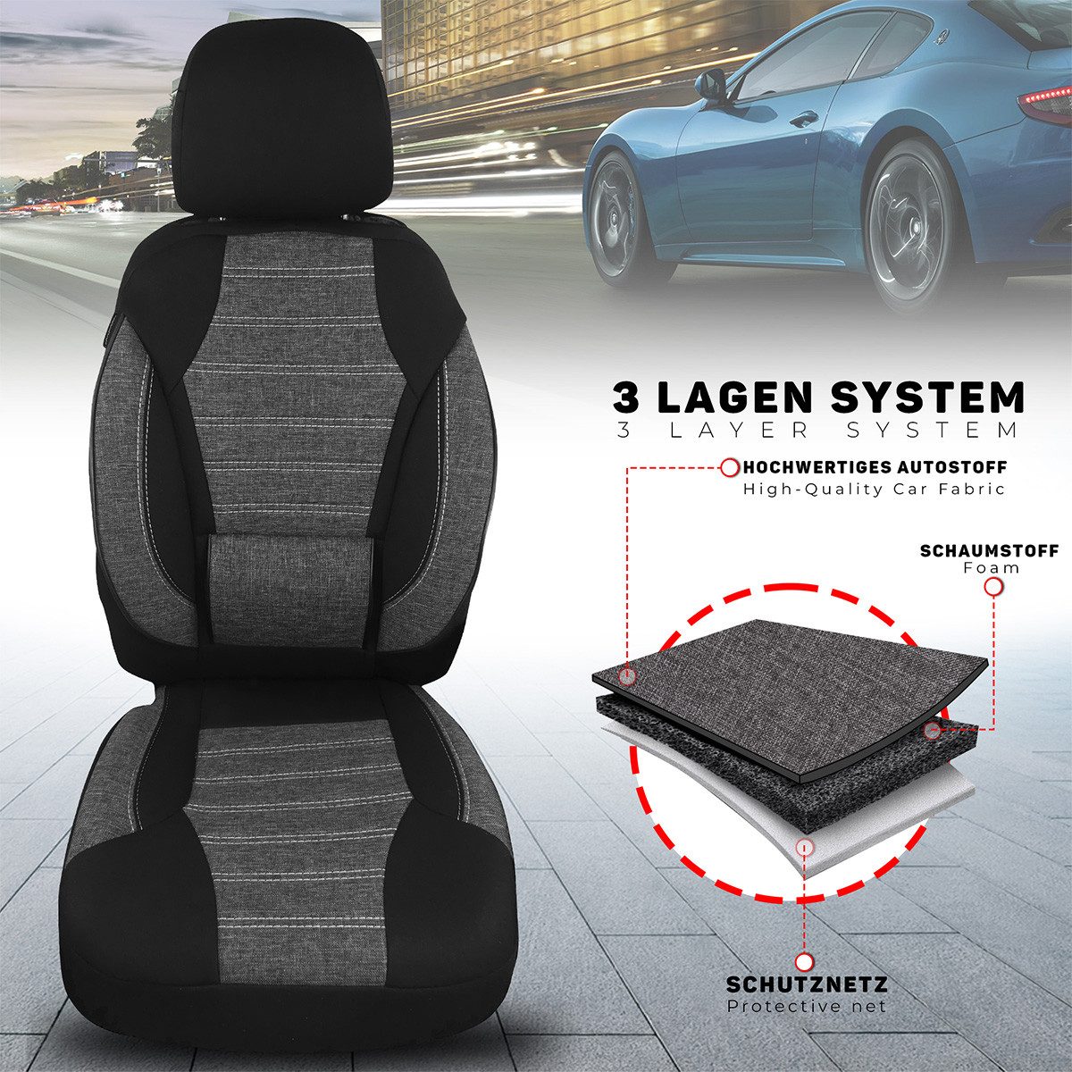 BREMER SITZBEZÜGE Autositzbezug für Mazda 3 1.Gen. Bj 2003-09 (KT104), Set, Schonbezüge Sitzbezüge Fahrer und Beifahrer, in Schwarz