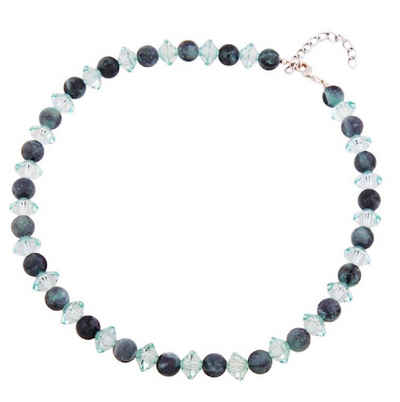 unbespielt Collier Kette Kunststoff-Perlen türkis-petrol und türkis-transparent 45 cm, Modeschmuck für Damen