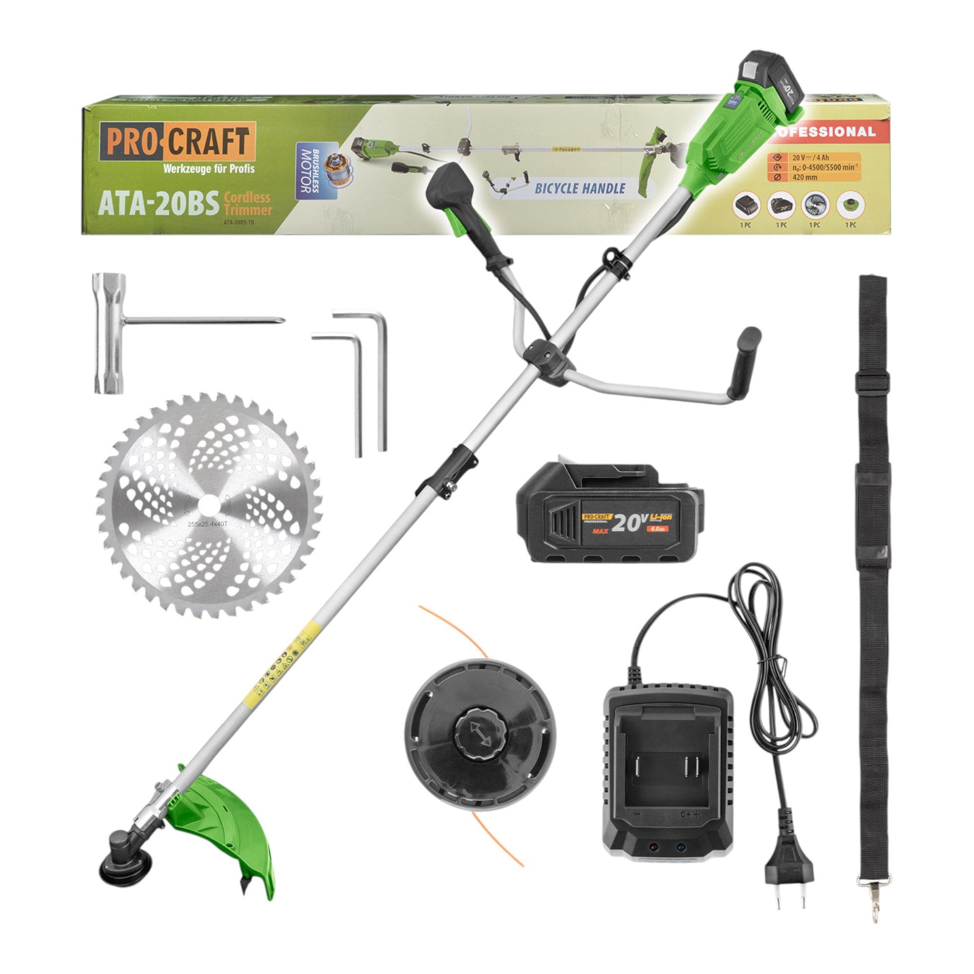 PRO CRAFT Akku-Freischneider ATA-20BS Freischneider 20 V 420 mm Brushless + 1x Akku 4,0 Ah + Lader