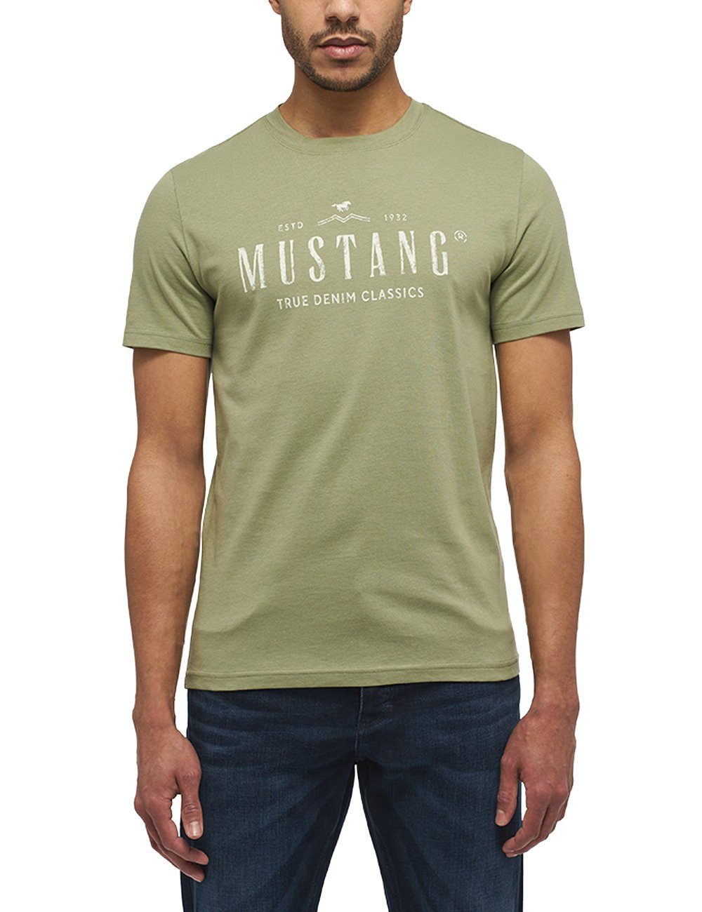 Print-Shirt hellgrün MUSTANG Kurzarmshirt Mustang