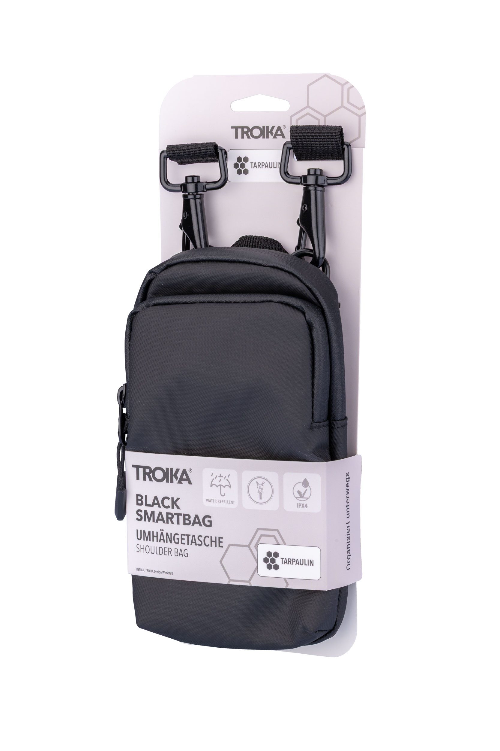 TROIKA Handytasche zum umhängen BLUE CYCLE SMARTBAG, 2 Fächer, verstellbarer Gurt, Textil-Hauptmaterial aus 100 % rPET, Kartenfach, Metallkarabiner – Bild 4 von 4