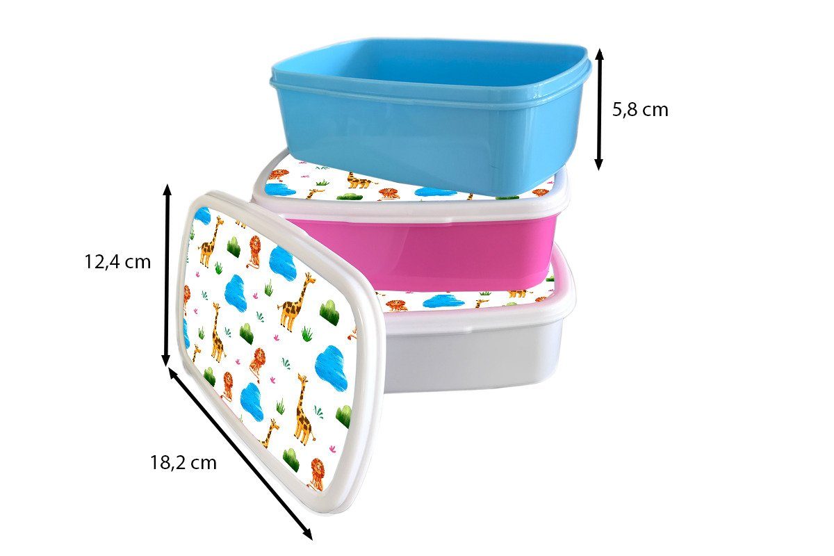 MuchoWow Lunchbox Löwe - und Kind, - (2-tlg), für Design Jungs Brotbox weiß - Kinder für Mädchen Brotdose, Tiere und Erwachsene, Kunststoff