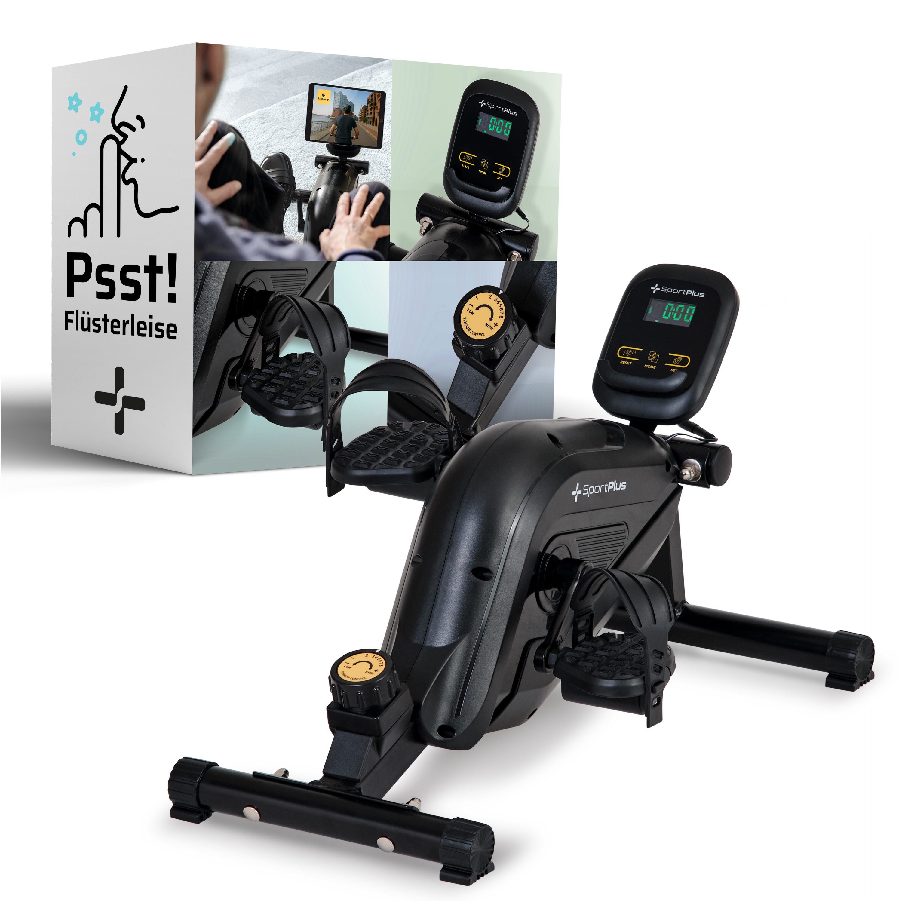 SportPlus Heimtrainer SP-HT-0100-B-iE, Beintrainer, Ausdauertraining am Schreibtisch, Mini-Heimtrainer