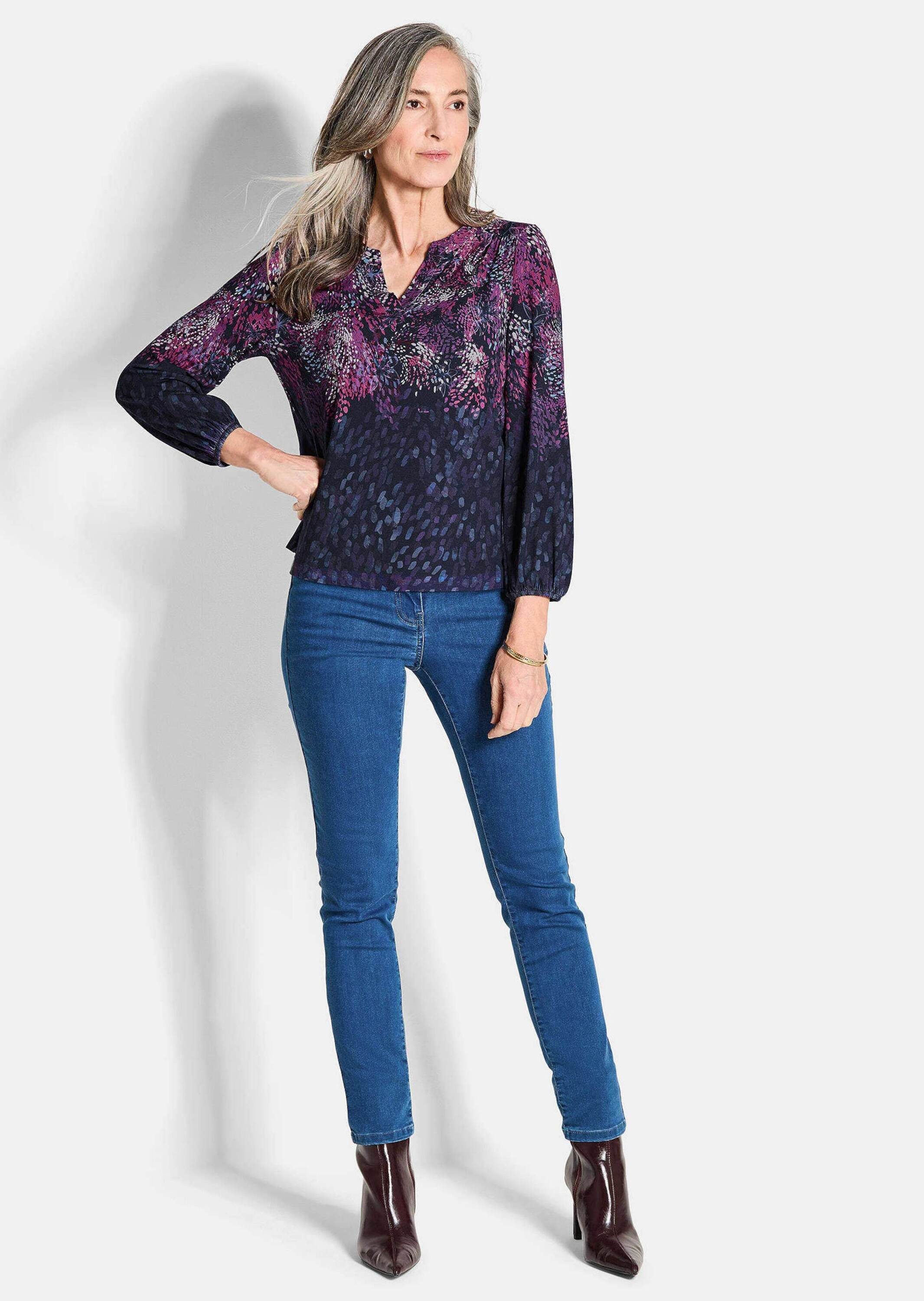 GOLDNER Print-Shirt Langarm Druckshirt mit Allover-Print Viskoseshirt mit R günstig online kaufen