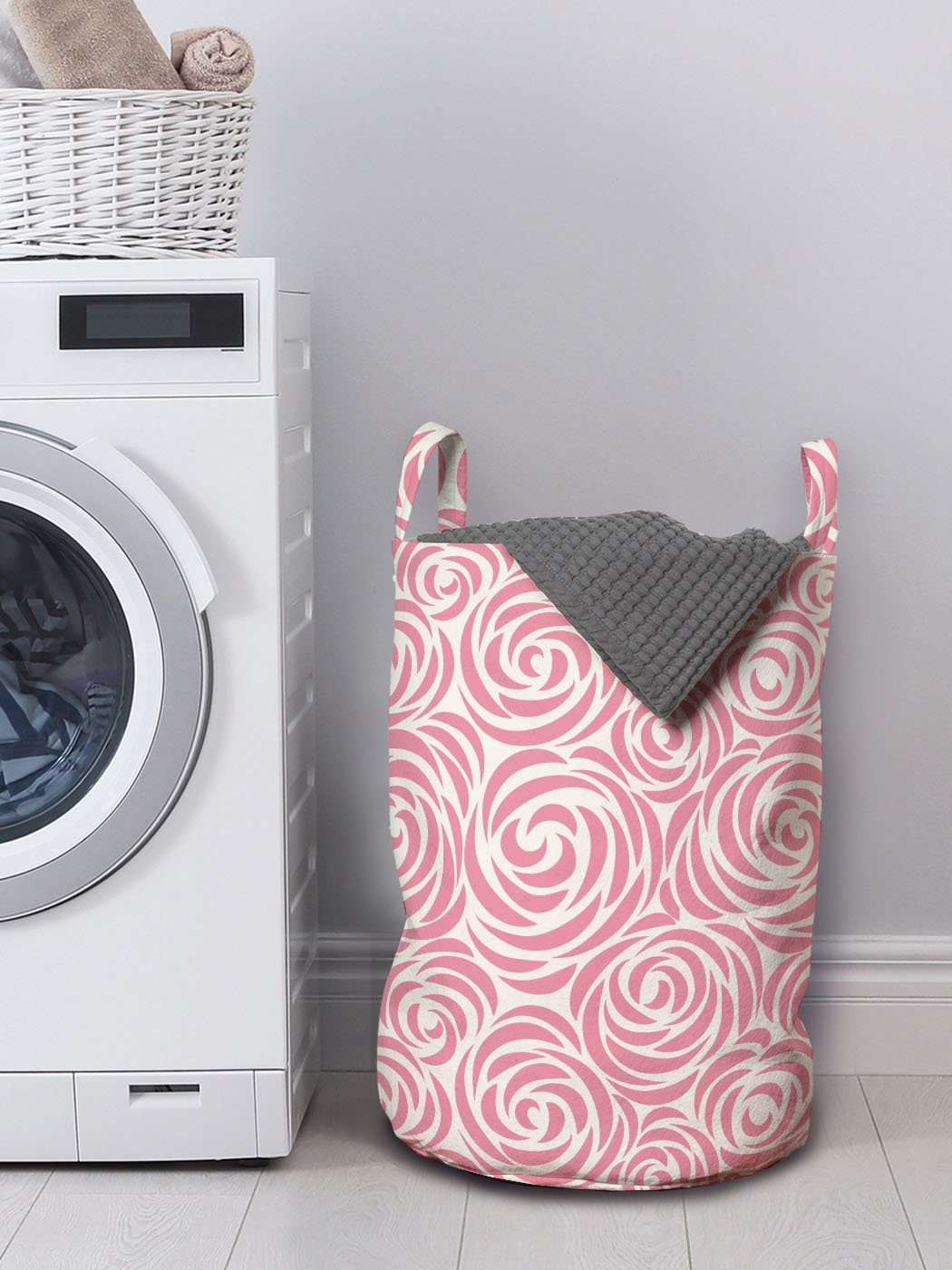 Abakuhaus Wäschekorb Wäschesäckchen mit Abstract Linie Rose Waschsalons, Kordelzugverschluss für Blooms Griffen Swirl