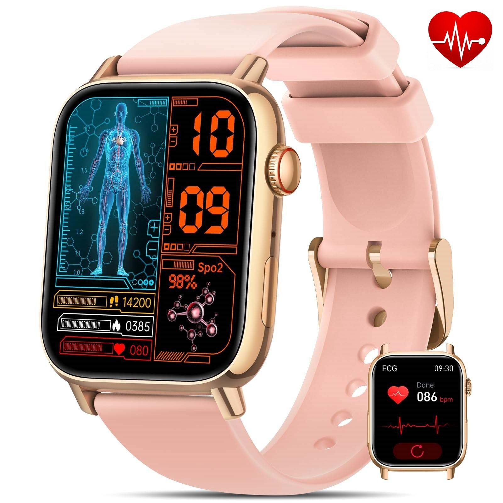 SWGOTA Smartwatch Herren Damen mit Blutdruck/ʙʟᴜᴛᴢᴜᴄᴋᴇʀ/ECG+PPG/BMI-Messung Smartwatch, Fitnessuhr mit 150+ Sportmodi,Herzfrequenz-/SpO2-/Schlafüberwachung