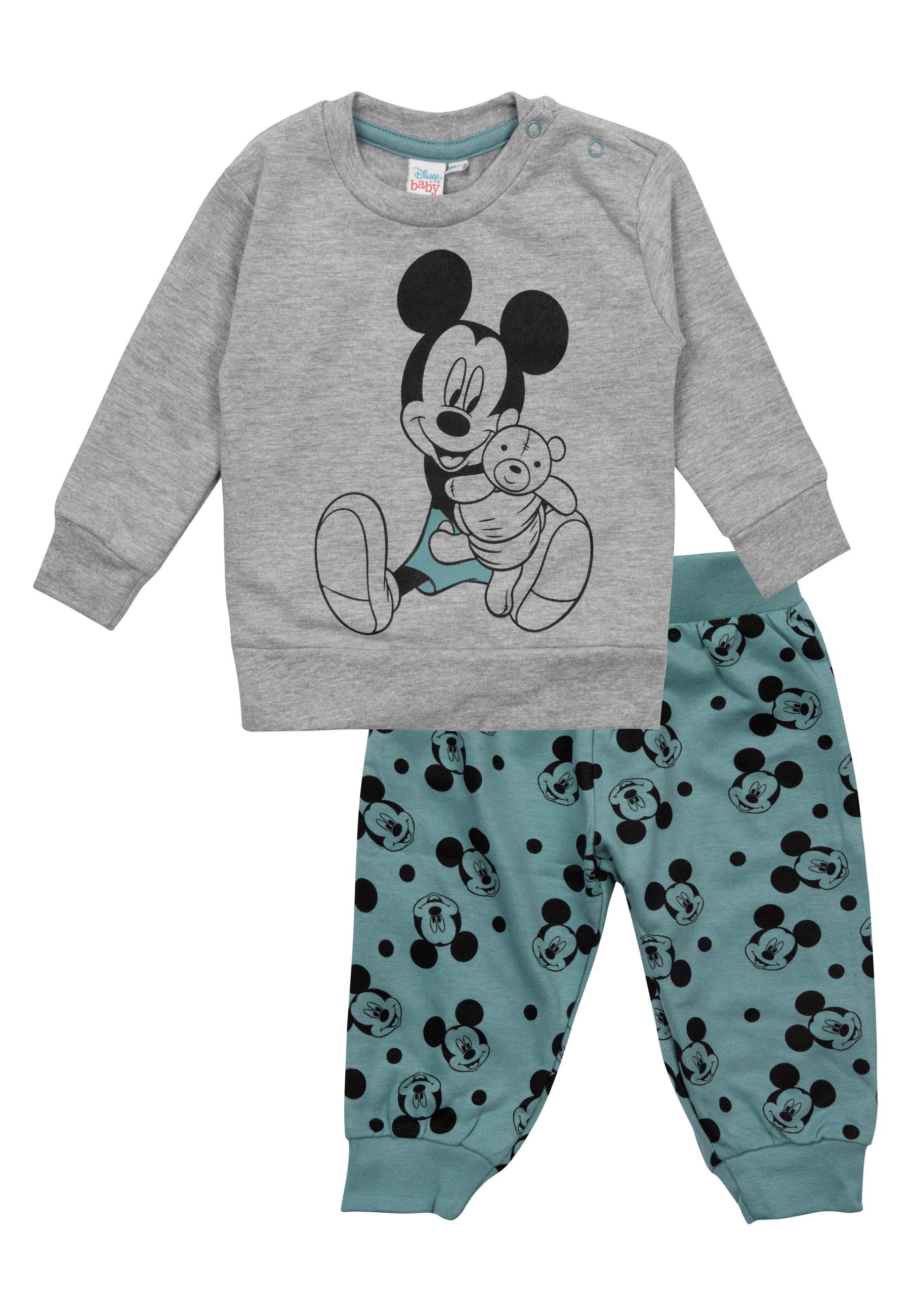 United Labels® Shirt & Hose Disney Mickey Mouse Baby Set Oberteil Pullover mit Hose Grau Türkis