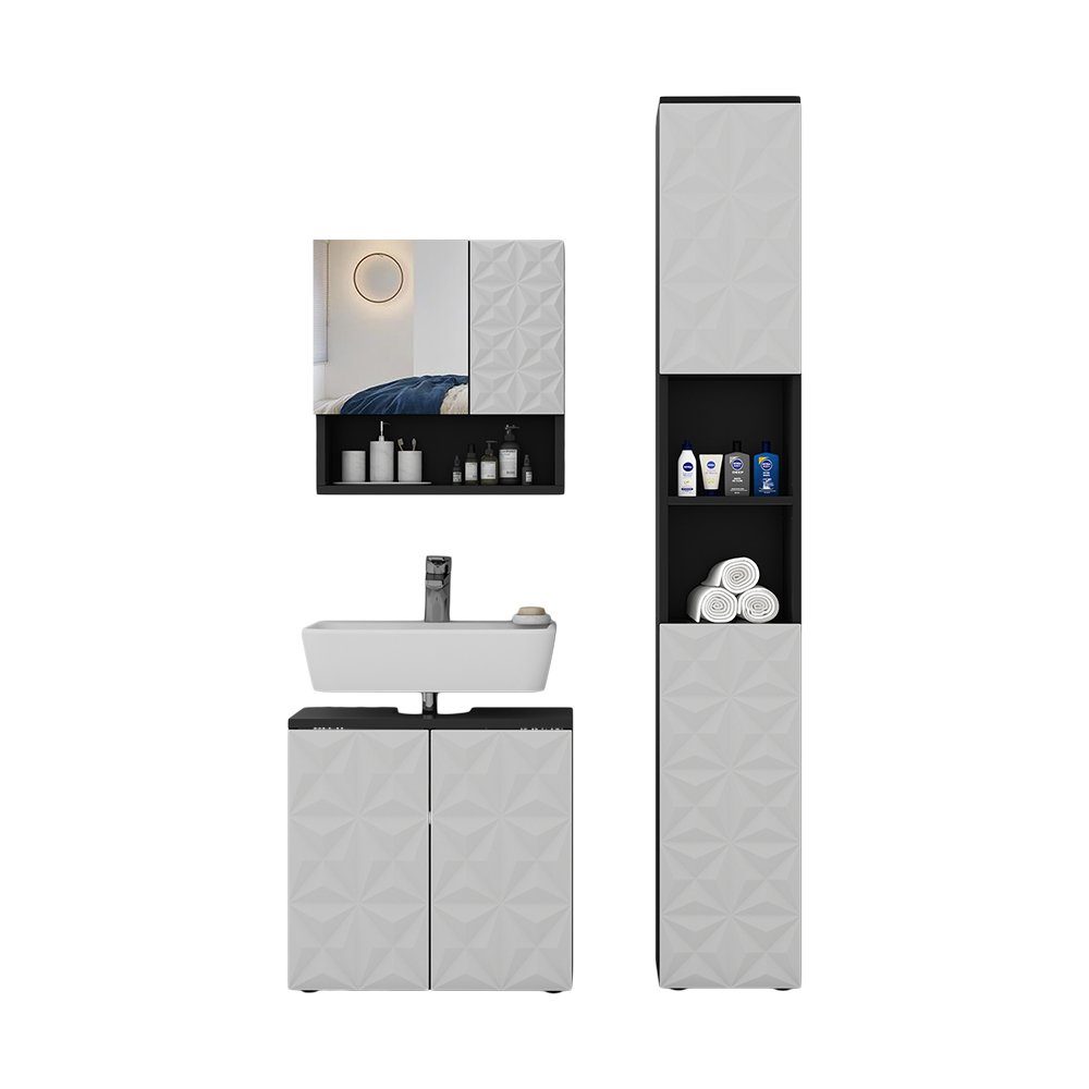 Vicco Badmöbel-Set Edge, Schwarz, 3-teilig, (3-St., 3er Set)