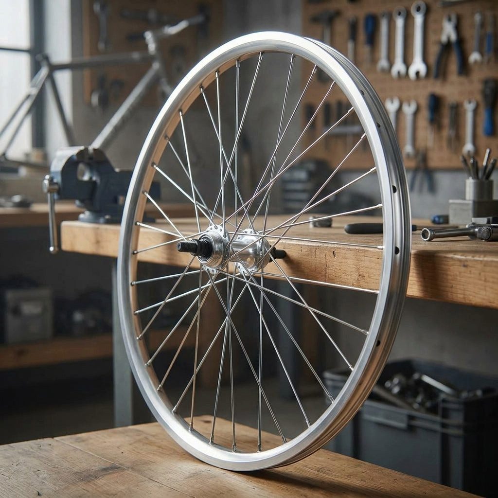 BikeParts Laufrad Hinter-Rad 27x1.1, 4 Schraubzahnkranz silber Starr 36-Loch Alu-Kastenfe