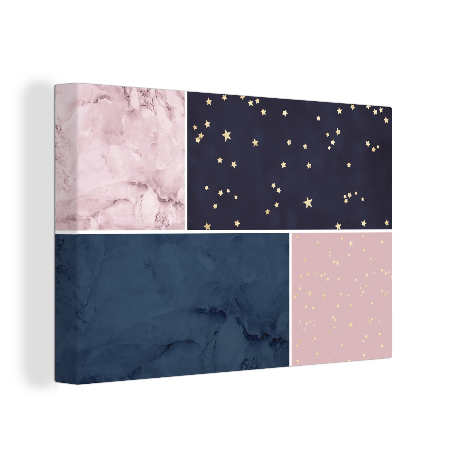 OneMillionCanvasses® Leinwandbild Marmor - Blau - Rosa, (1 St), Wandbild Leinwandbilder, Aufhängefertig, Wanddeko, 30x20 cm
