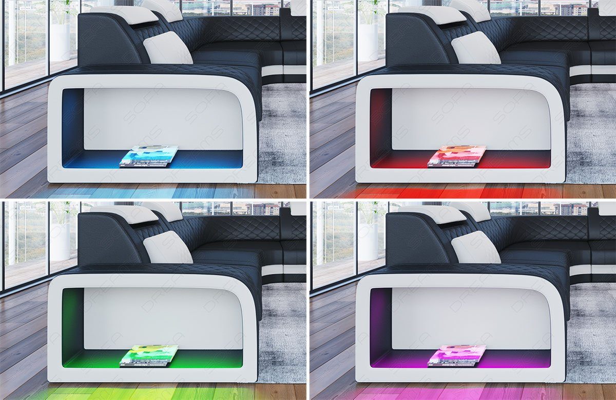 Sofa Dreams Wohnlandschaft Ledersofa Couch Form verstellbare LED, Designersofa U mit Sofa, Foggia Kopstützen, Leder