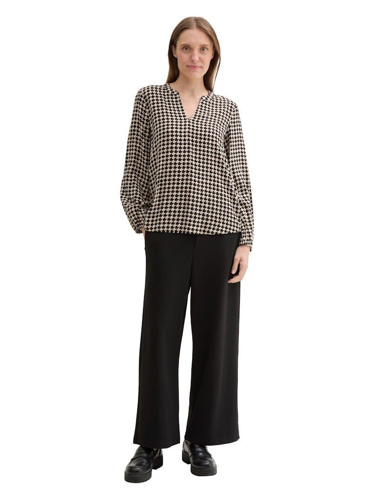 TOM TAILOR Langarmbluse printed longsleeve blouse beige geometric minimal