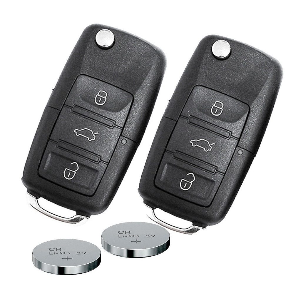 mt-key 2x Auto Schlüssel 3 Tasten Set + 2X Rohling HAA + 2X passende CR2032 Knopfzelle, CR2032 (3 V), für VW SEAT SKODA Funk Fernbedienung