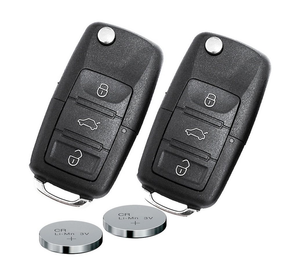 mt-key 2x Auto Schlüssel 3 Tasten Set + 2X Rohling HAA + 2X passende CR2032 Knopfzelle, CR2032 (3 V), für VW SEAT SKODA Funk Fernbedienung