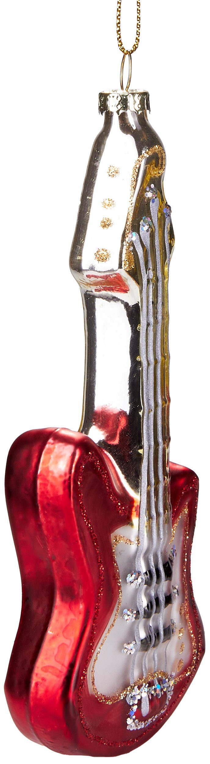 Handbemalte ca. Weihnachtskugel Weihnachtsdeko mundgeblasenes E-Gitarre, musikalische aus - BRUBAKER Glas, Unikat cm 15 Christbaumschmuck Rotweiße