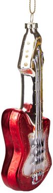 BRUBAKER Christbaumschmuck Handbemalte Weihnachtskugel Rotweiße E-Gitarre, musikalische Weihnachtsdeko aus Glas, mundgeblasenes Unikat - ca. 15 cm