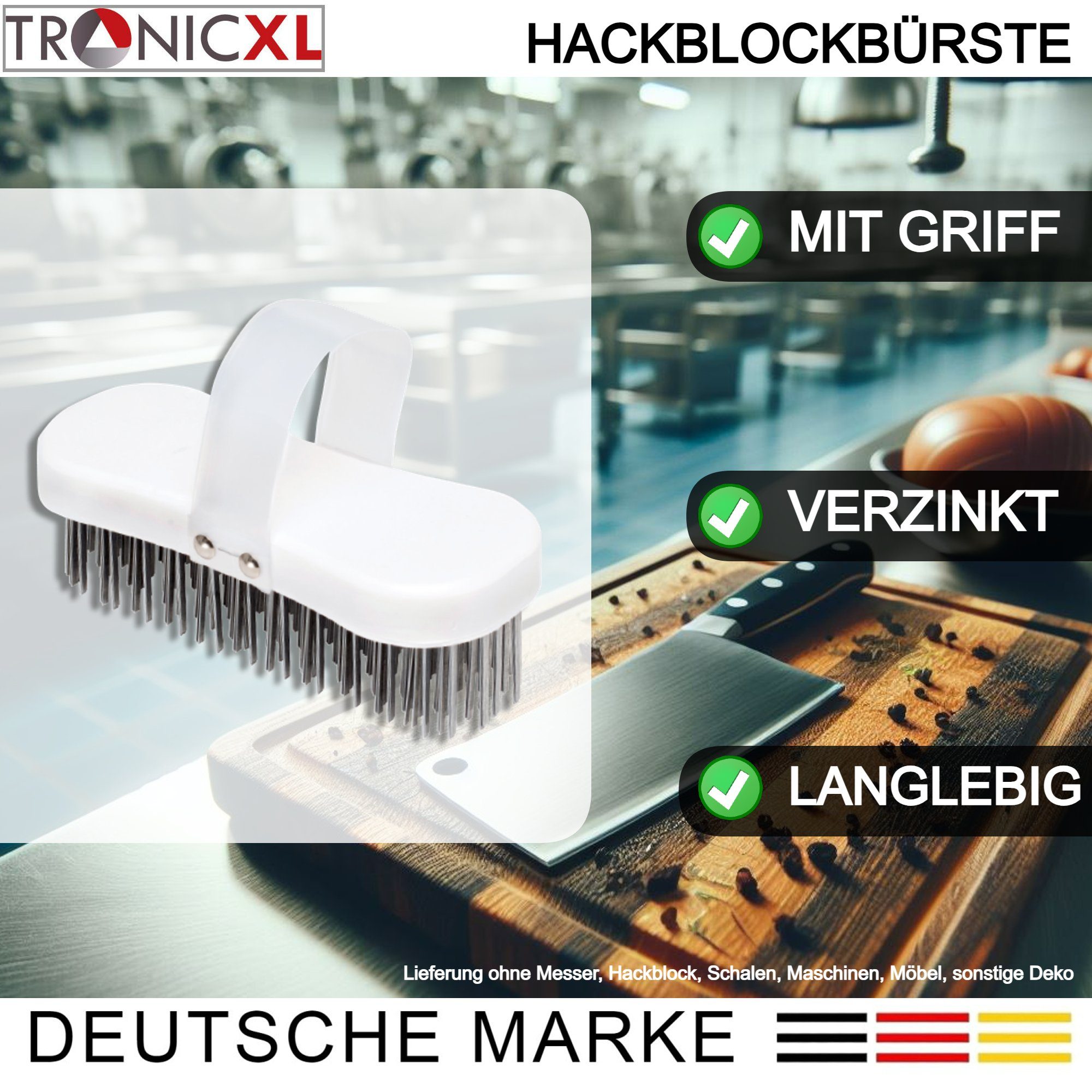 Thumbnail - TronicXL Drahtbürste Blockbürste Hackblockbürste Bürste Hackblock Reinigung Metzgerei, (1-tlg), rostfrei