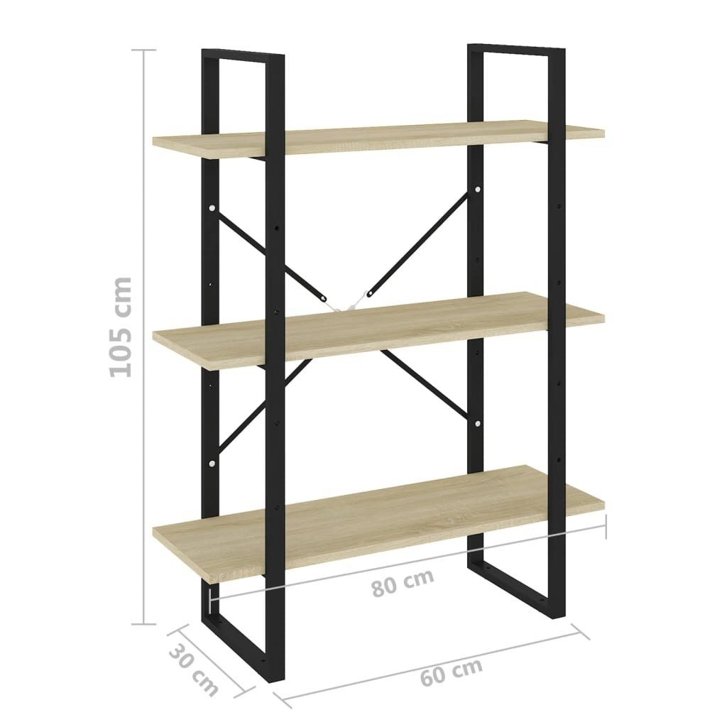 cm, 30x80x105 möbelando Bücherregal aus Sonoma-Eiche in LxBxH: 3007031, Holzwerkstoff, Metall