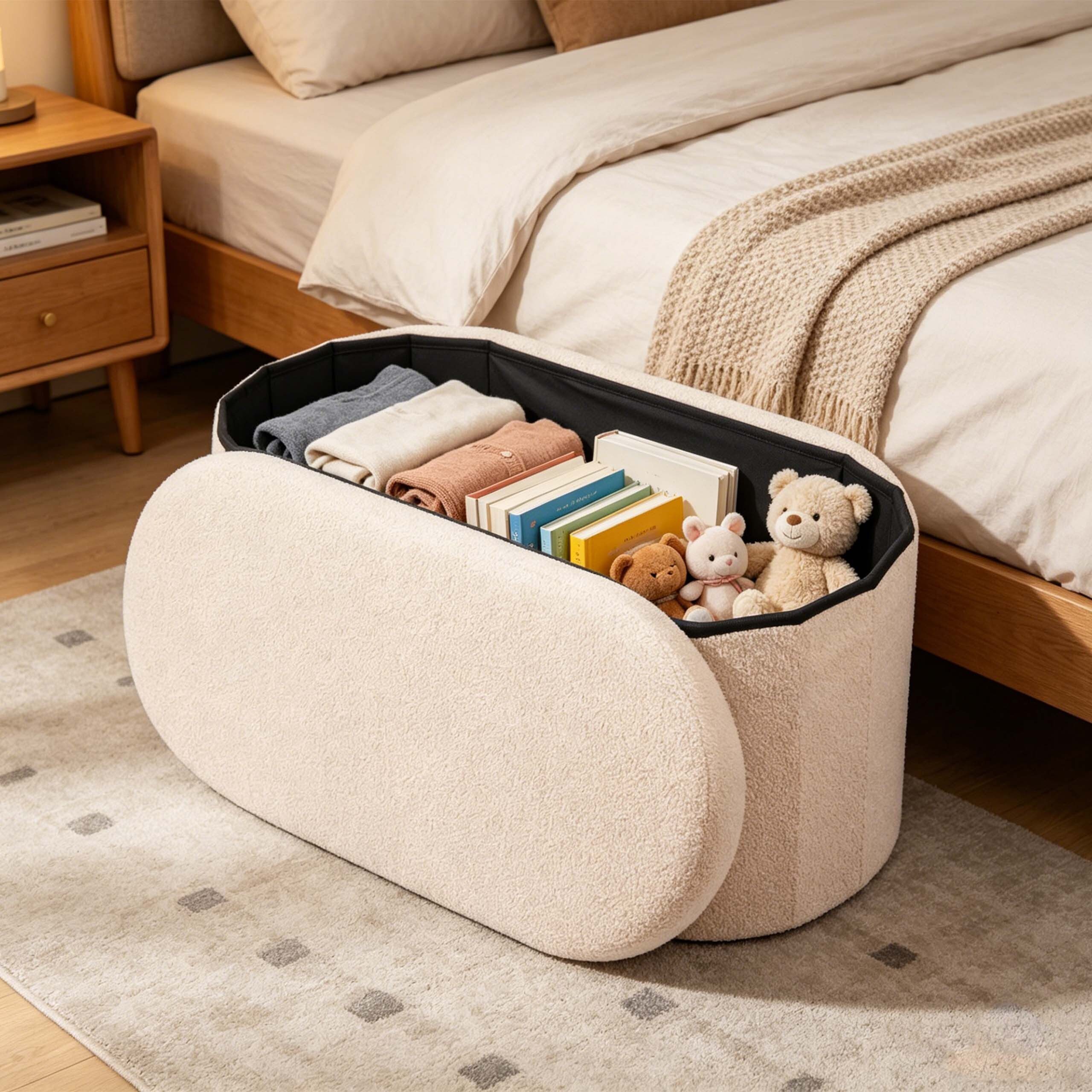 relaxdays Sitztruhe Sitzbank aus Teddystoff (1-St), Beige – Bild 5 von 5