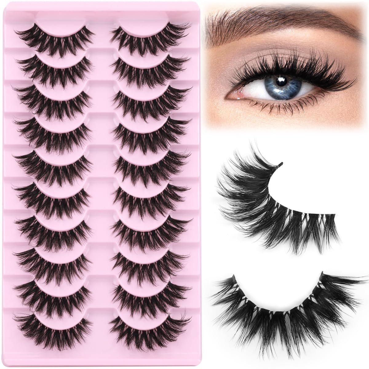 MOPUEA Bandwimpern Faux Mink Bandwimpern, 10 Paar aus seidigem Synthetik, Natürliches und elegantes Design, 10 tlg., Ultraleichtes und komfortables Wimpernband