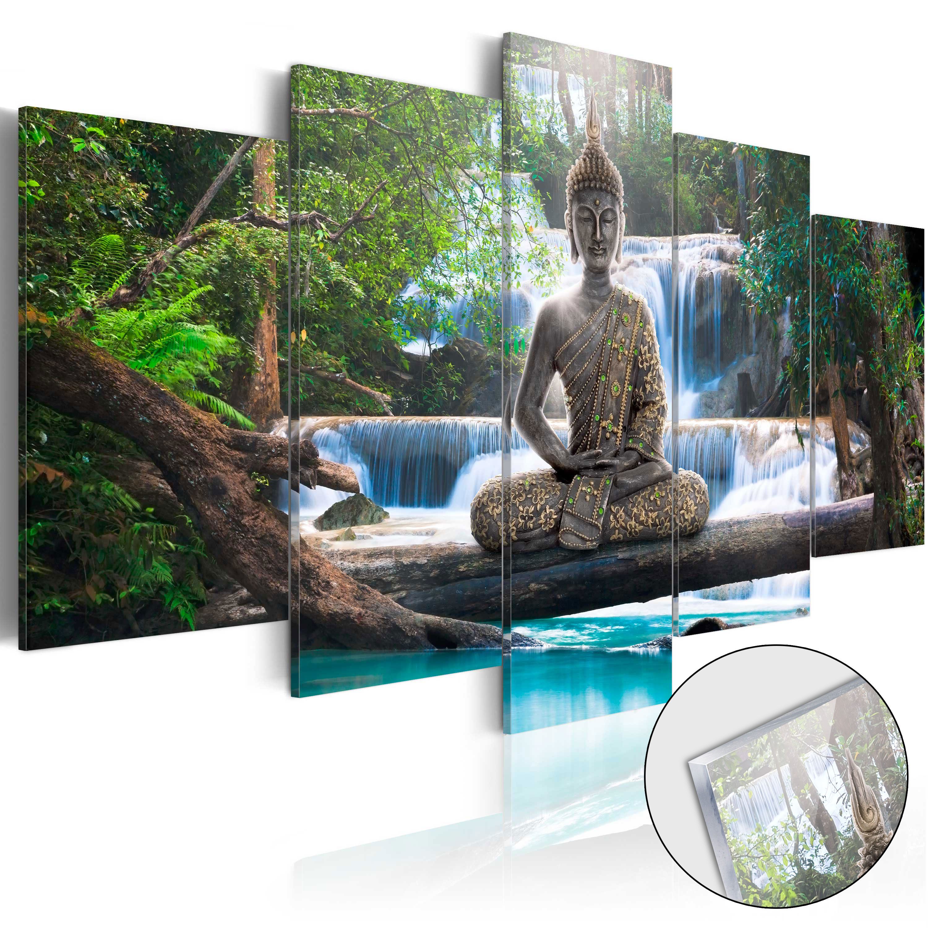 Artgeist Acrylglasbild Buddha and Waterfall [Glass]