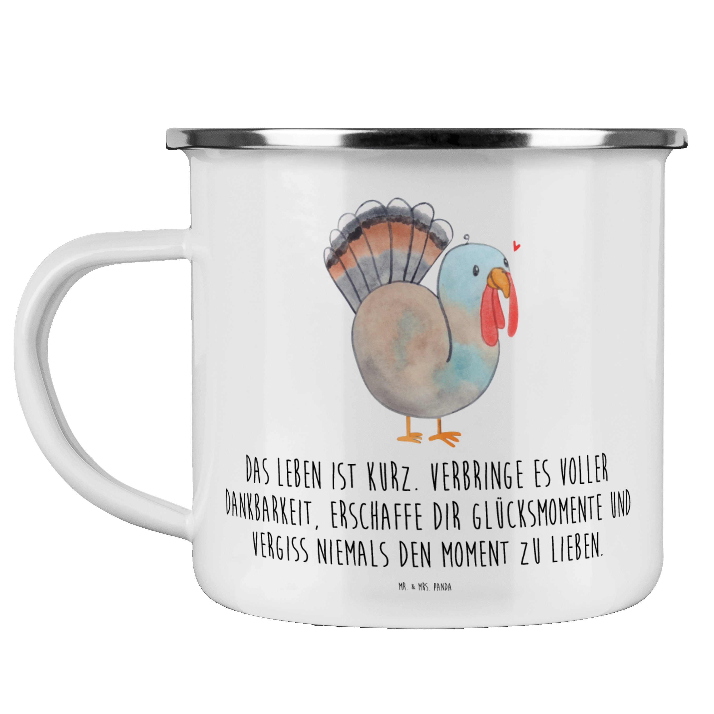 Metall, Emaille Mr. Camping - Thanksgiving Tasse - Becher & Panda Mrs. Geschenk, Metall, Weiß Truthahn