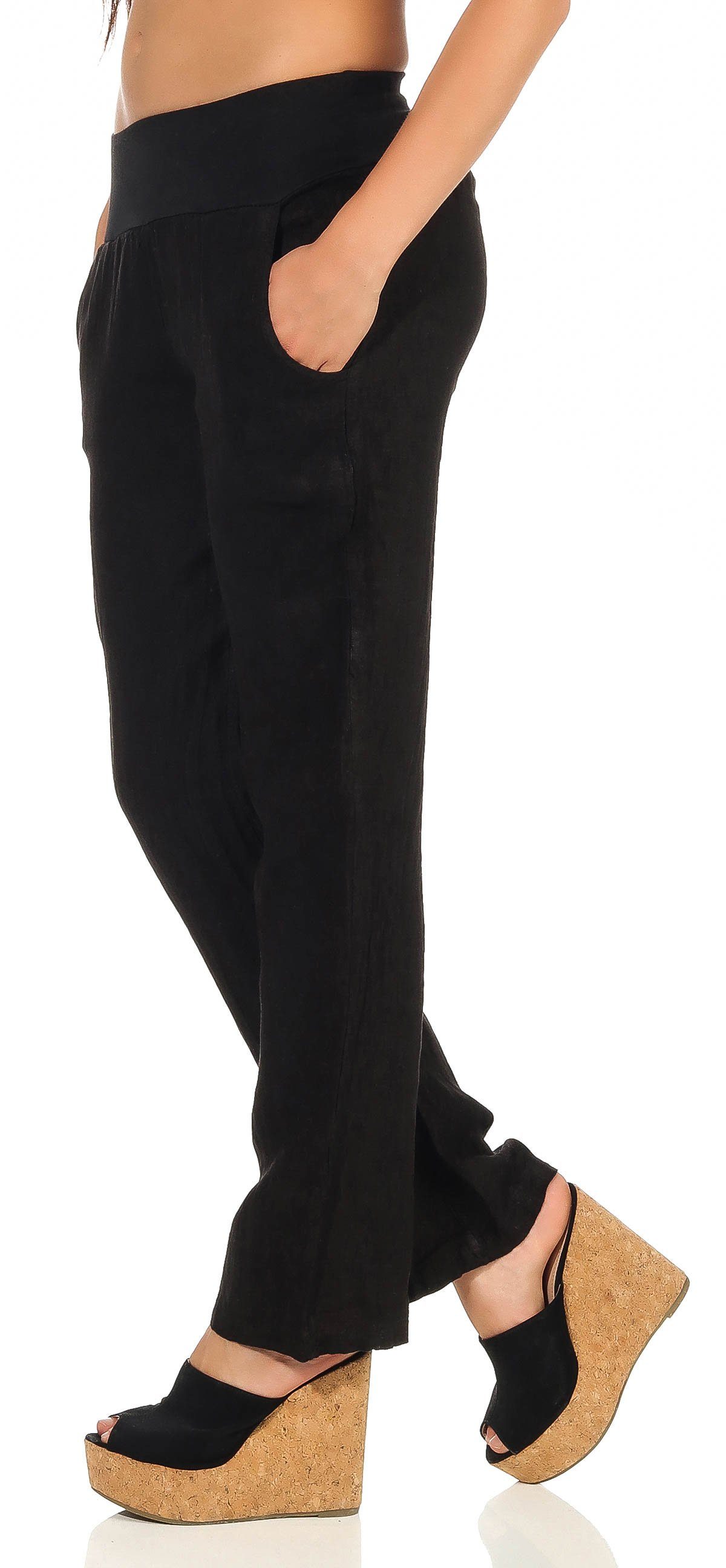 Stoffhose than 7792 leichte Leinenhose malito mit schwarz more elastischem fashion Bund