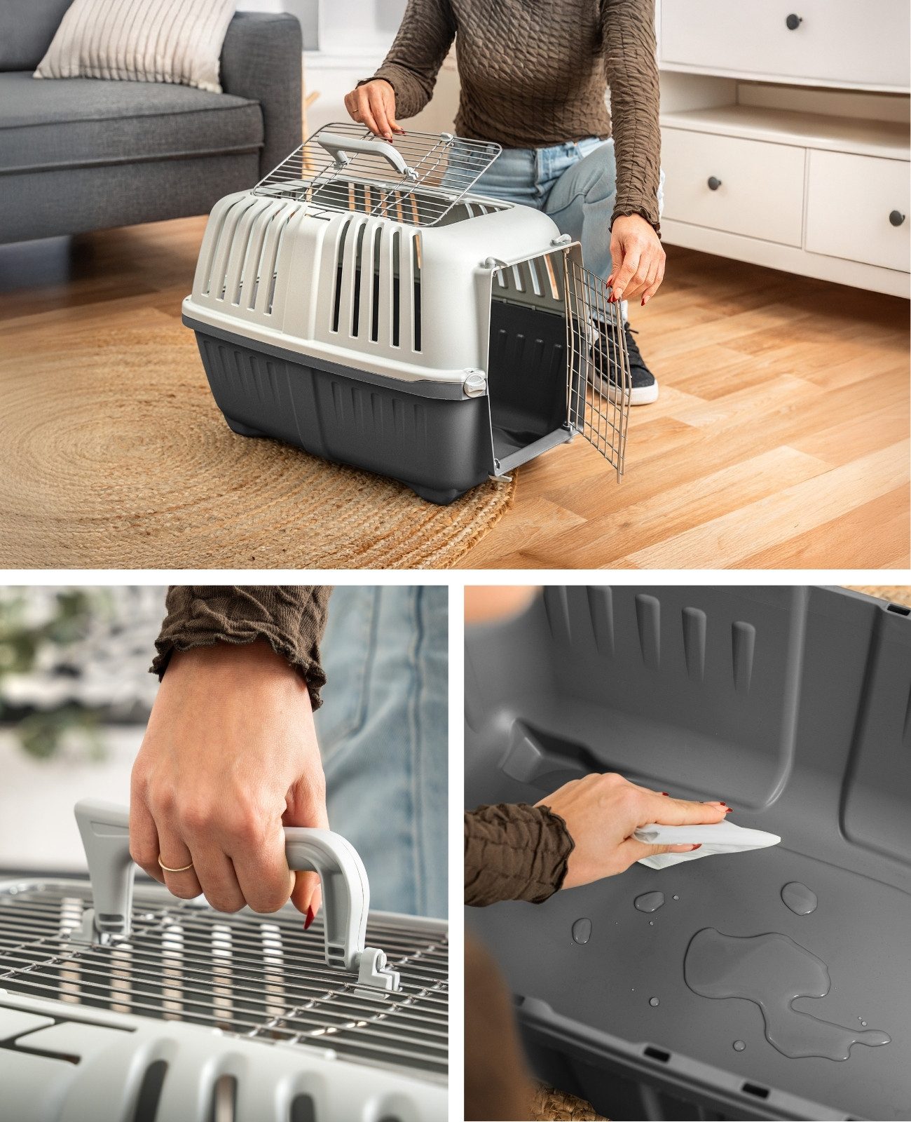 lionto Tiertransportbox für Katzen 58,5x35,5x40 cm, sicher & robust bis 15 kg, Metalltür und -öffnung
