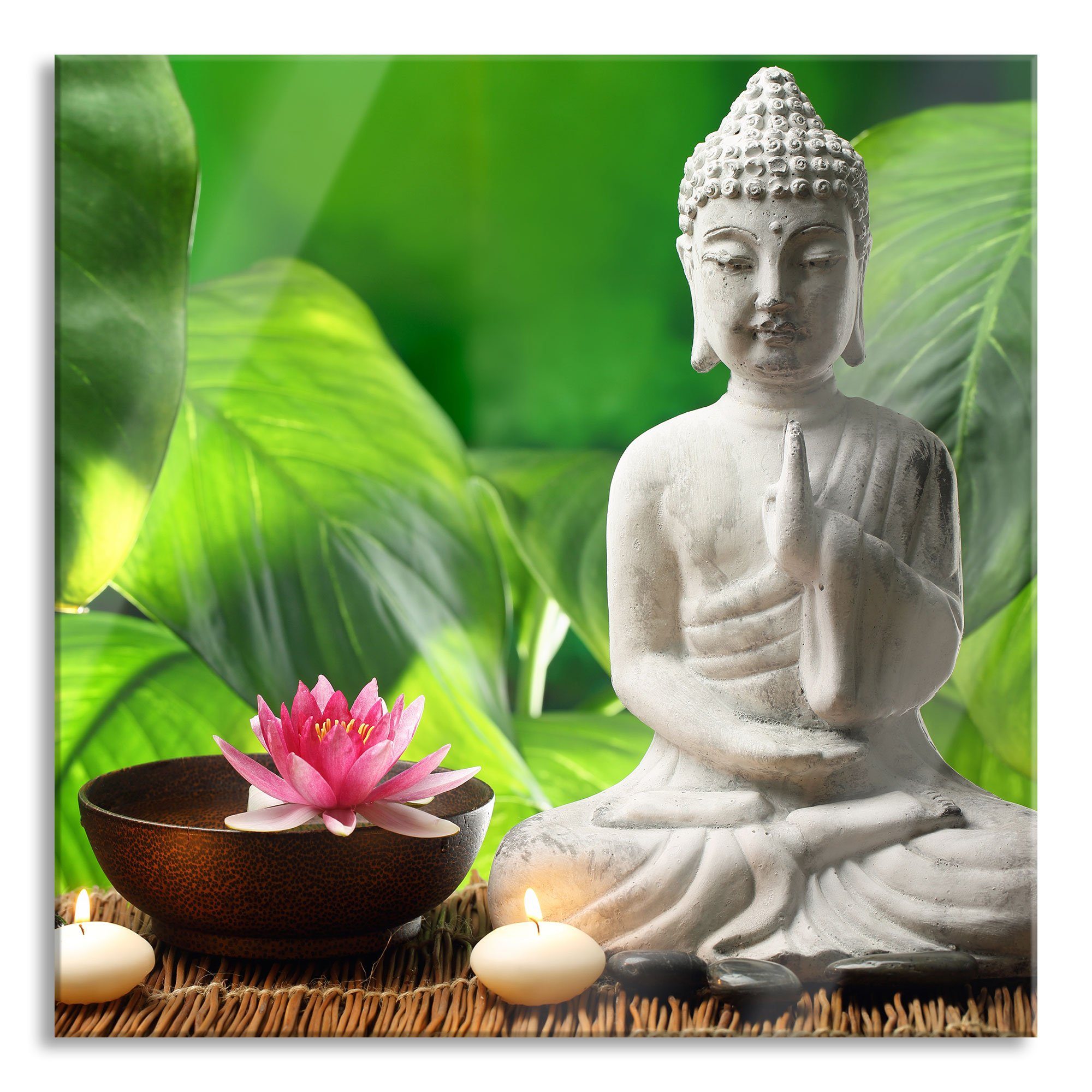 St), und Statue, Buddha Aufhängungen Echtglas, Seerose Statue Abstandshalter inkl. Glasbild Seerose Pixxprint Glasbild aus (1 Buddha