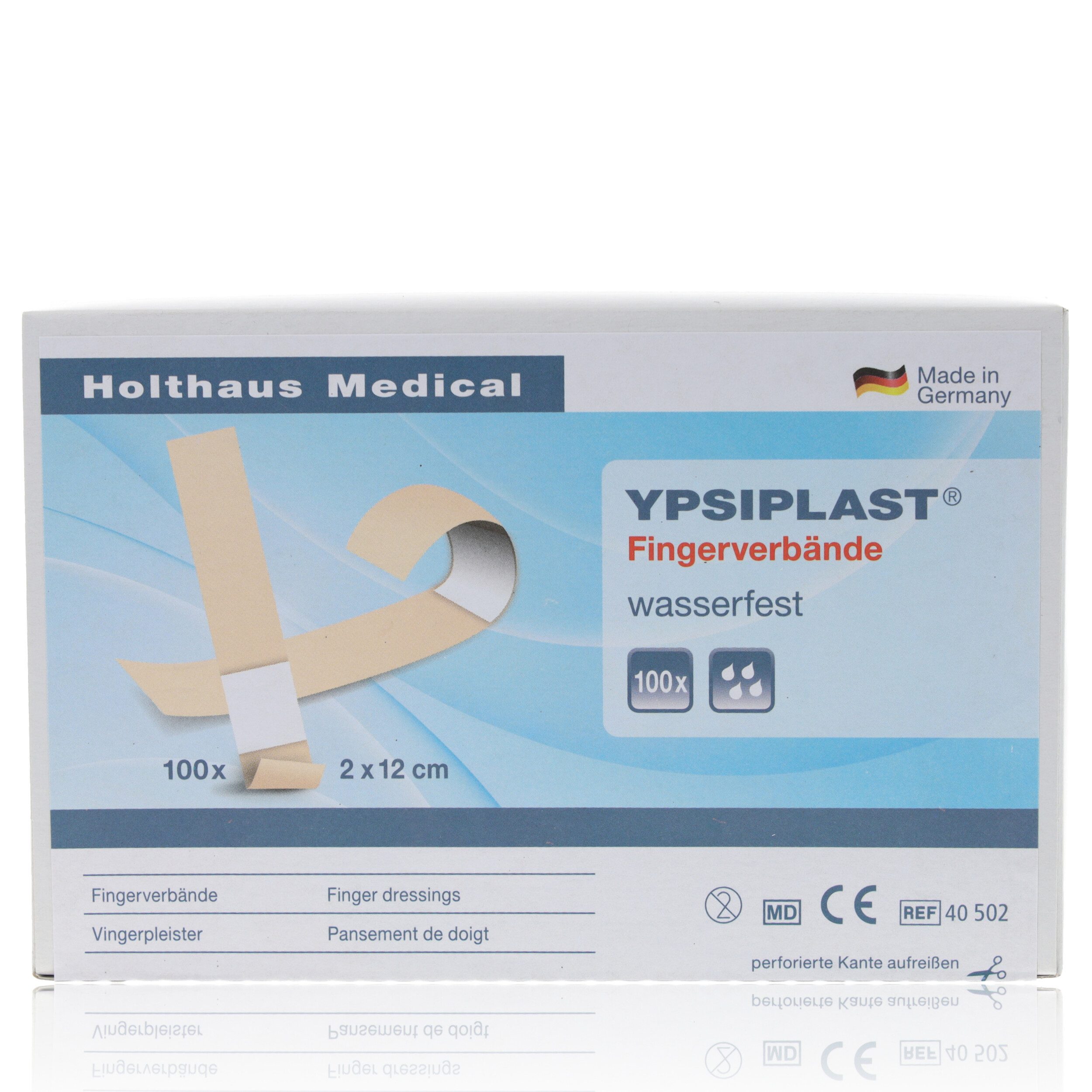 Holthaus Medical Wundpflaster YPSIPLAST Fingerverband wasserfest 2x12cm 100Stk (100 St., wasserabweisend), hohe Klebekraft mit langem Klebeteil