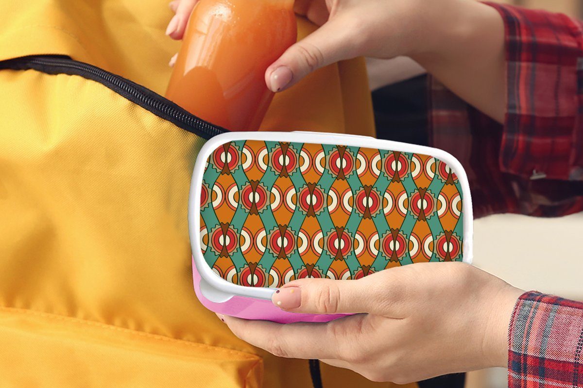Kunststoff, Abstrakt, Kunststoff - Design - für Lunchbox Brotdose Kinder, rosa Erwachsene, Snackbox, Retro Orange Brotbox Mädchen, (2-tlg), - MuchoWow