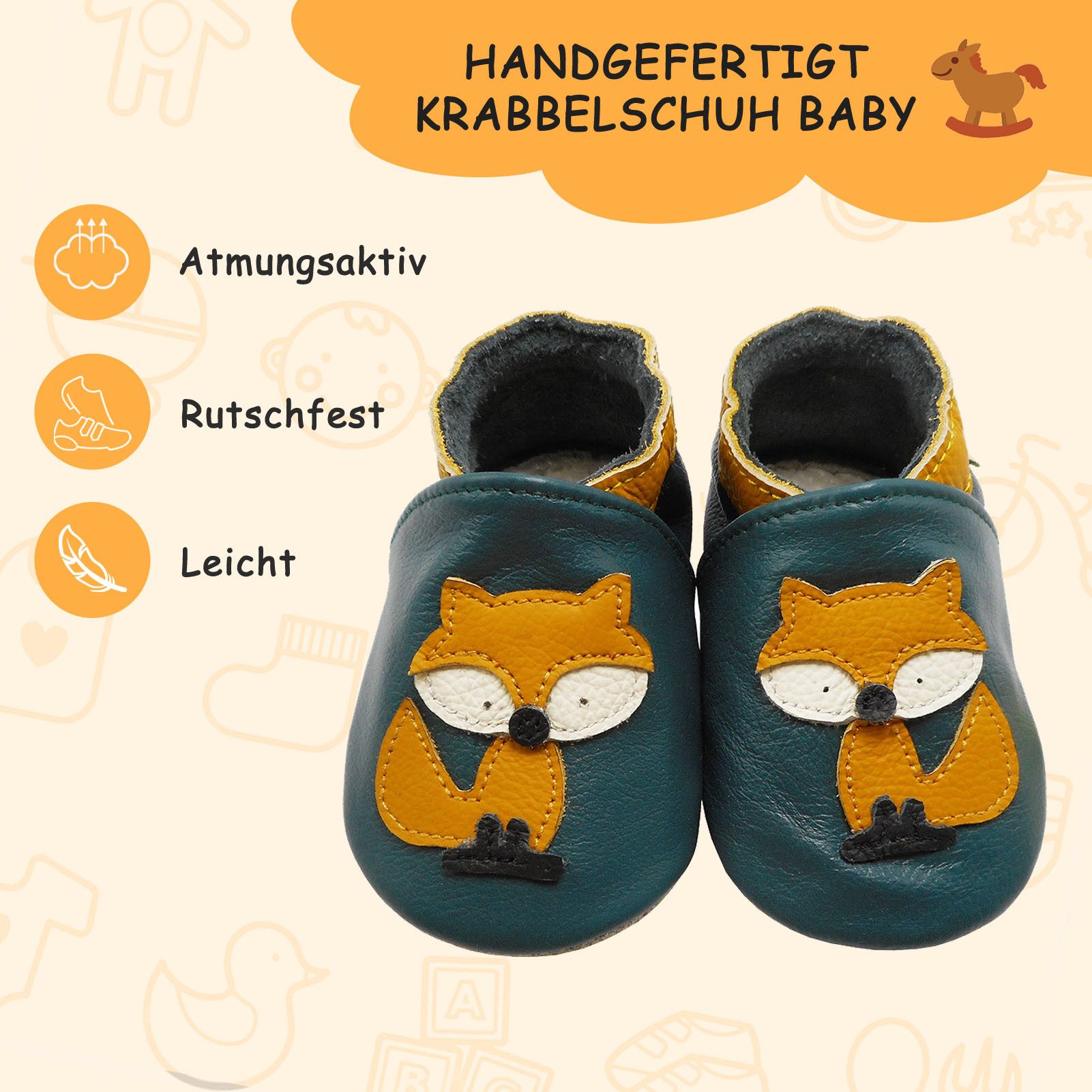 Yalion Yalion Leder Baby-Lauflernschuhe, weich, rutschfest, handgefertigt Krabbelschuh Baby Schuh aus echtem Leder,Barfußgefühl & rutschfester Sohle – Bild 2 von 5