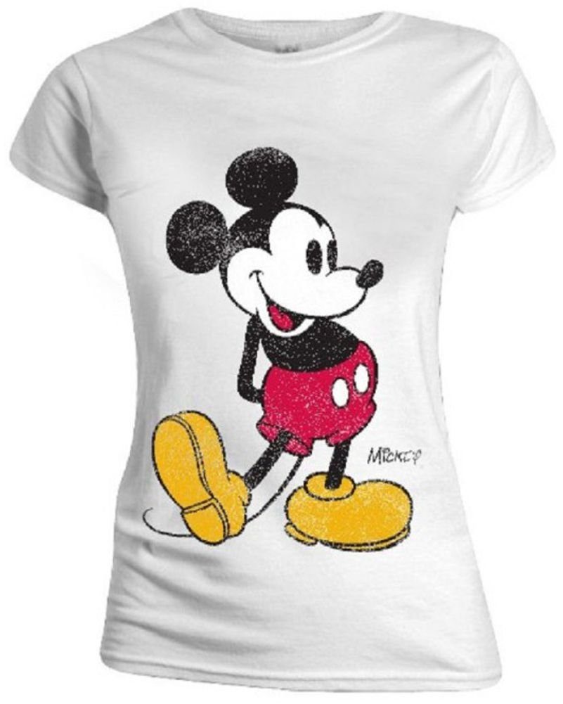 Disney Mickey Mouse Print-Shirt Mickey Damen T-Shirt weiß oder hellgrau  meliert S M L XL