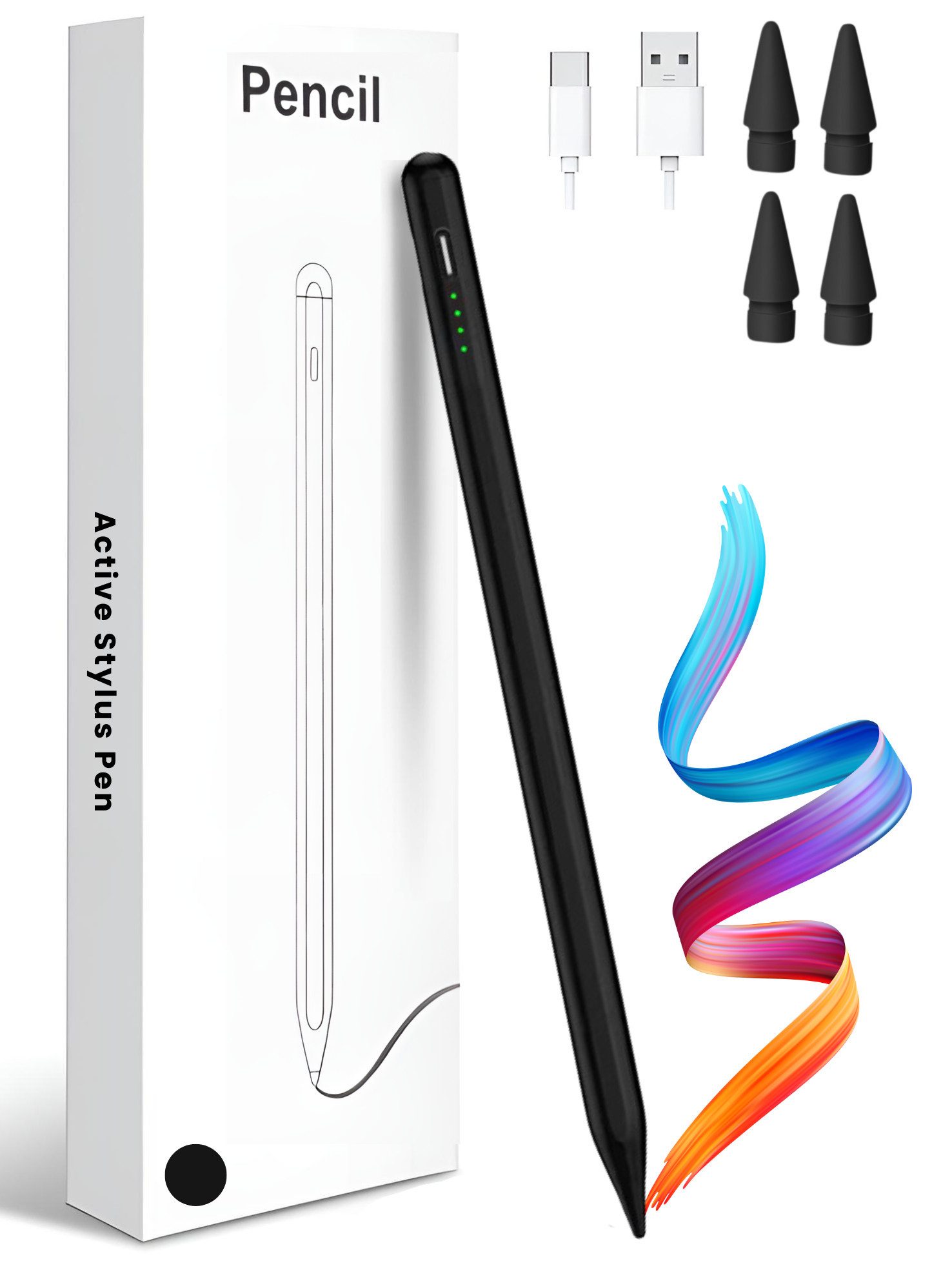 S&T Design Eingabestift Stift für iPad USB-C (2018-2024) Schnellladen für Apple iPads (2018-2024), mit Ersatzspitze) Tabletstift Stylus Pencil 2. Generation Pen USB-C V1