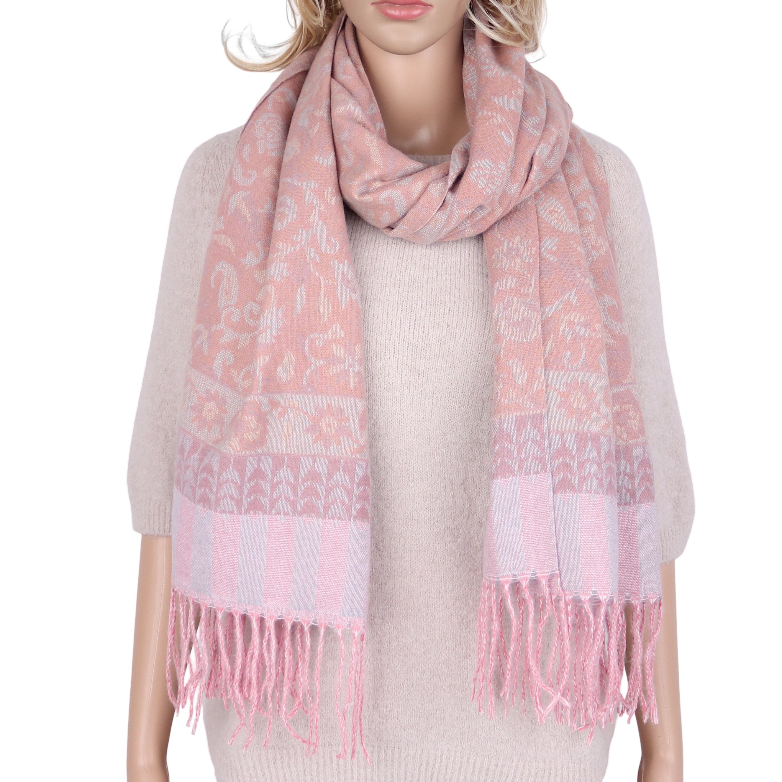 Modeschal weicher und warmer Schal Boho Design mit Fransen, 70x180cm