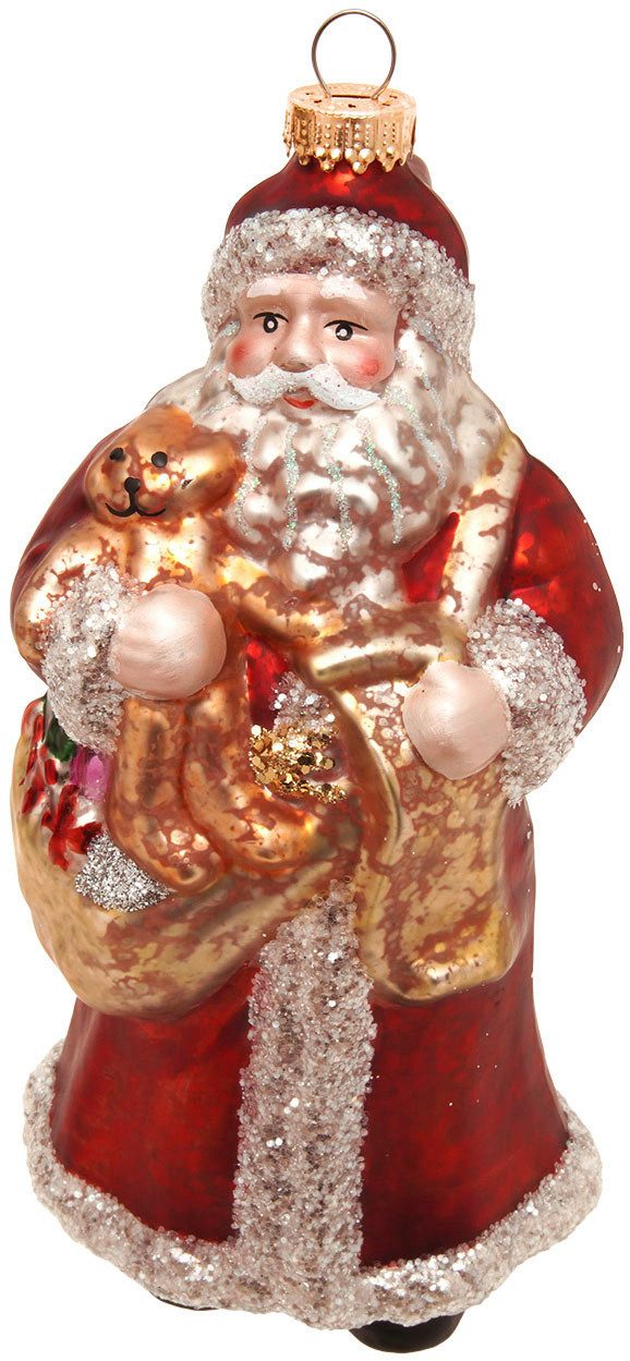 Krebs Glas Lauscha Weihnachtsbaumkugel Baumschmuck Santa nostalgisch mit Korb rot 17cm, Dekoriert mit Liebe zum Detail