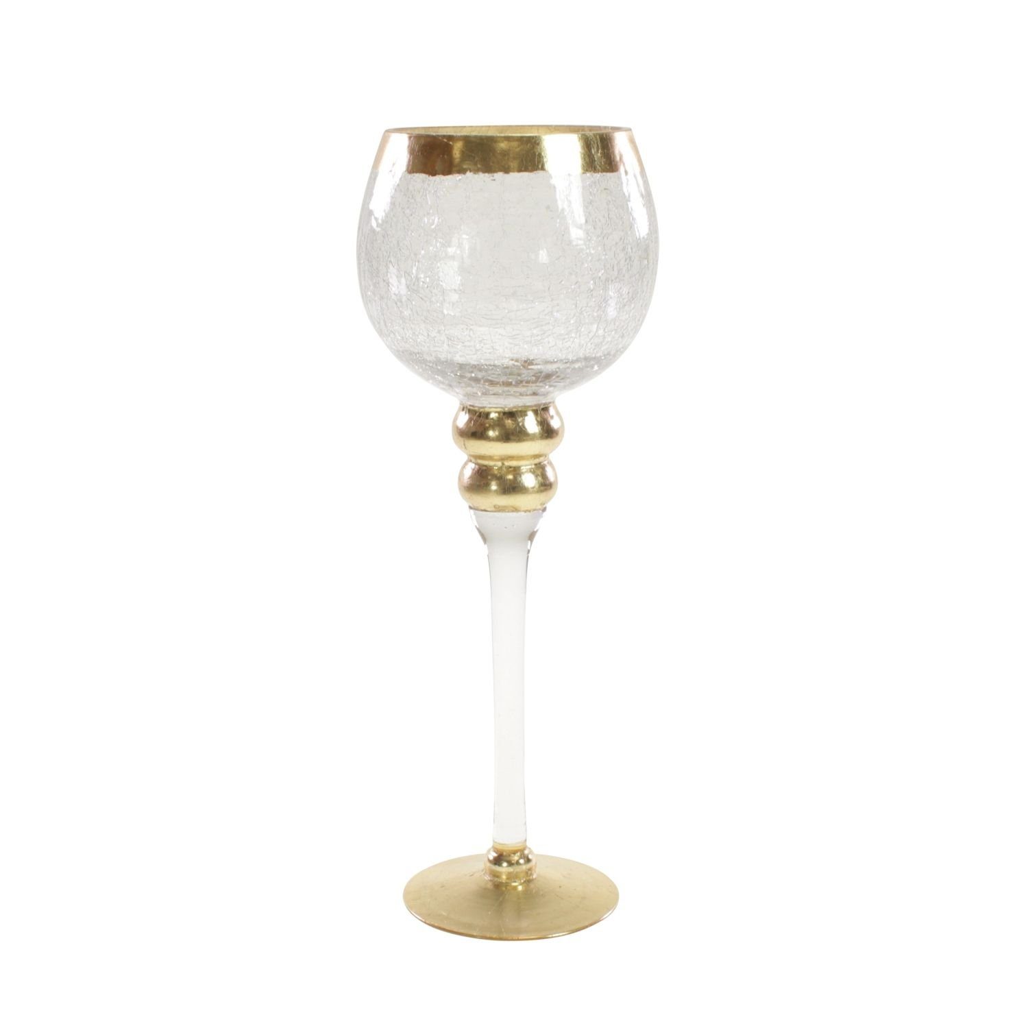 Windlicht Windlicht auf Fuß - klar/gold - gecrackelt - Glas - 13x35 cm