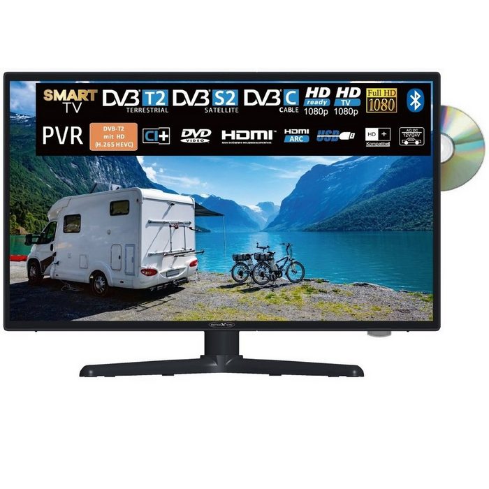 Reflexion LDDW22i+ LED-Fernseher (55 00 cm/22 Zoll Full HD Smart-TV Camping Fernseher 12/24 Volt Bluetooth mit integriertem DVD-Player)