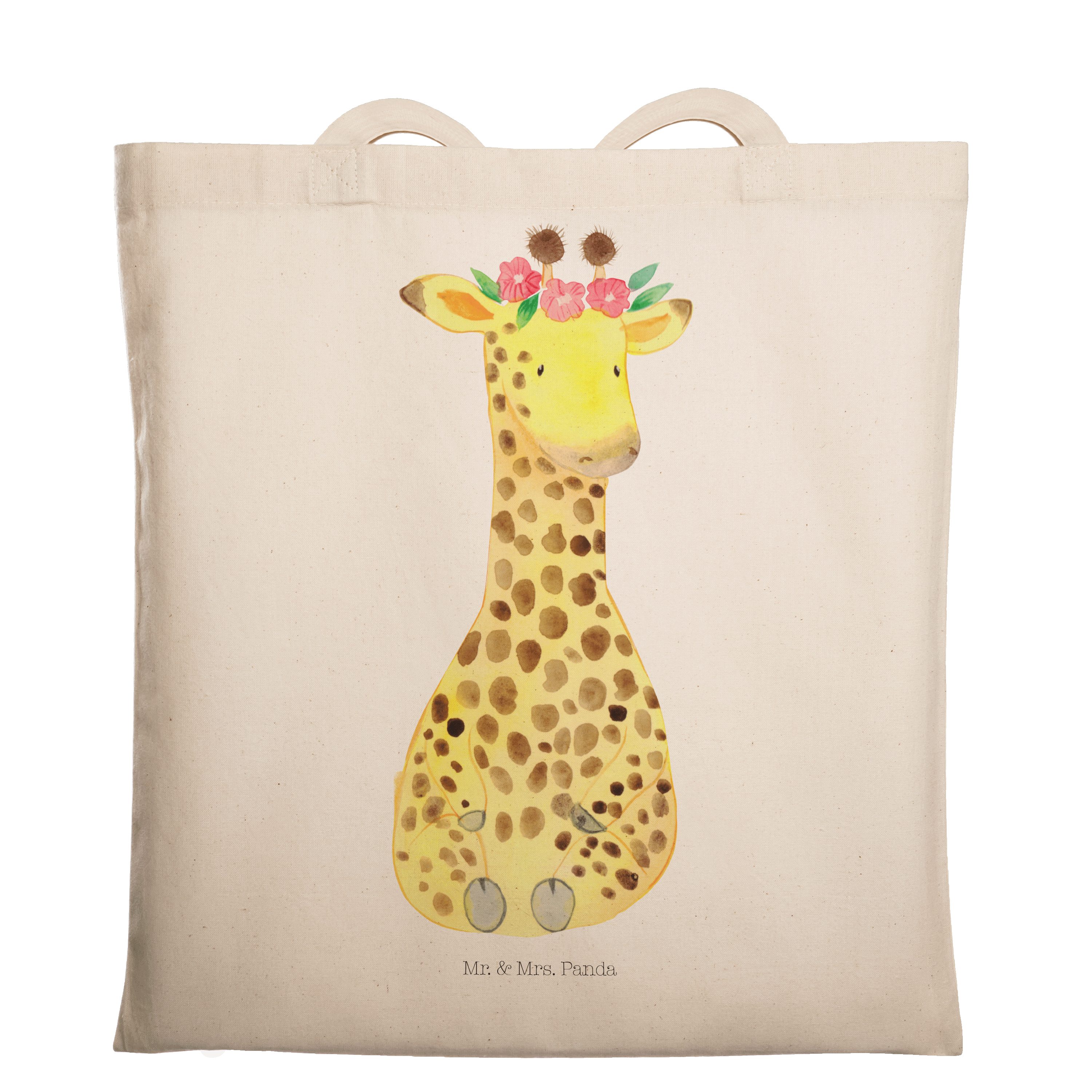 Mr. & Mrs. Panda Tragetasche Giraffe Blumenkranz - Transparent - Geschenk, Beutel, Beuteltasche, E (1-tlg)