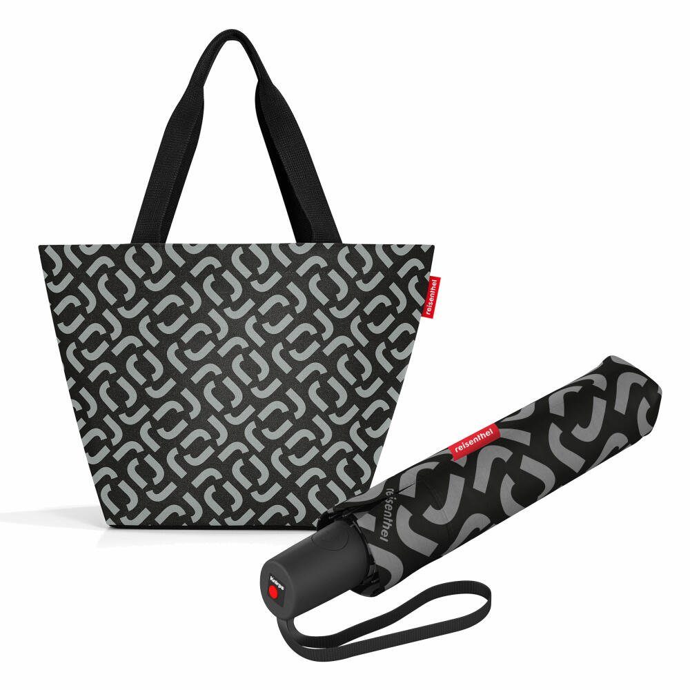 Damen Shopper REISENTHEL® Shopper shopper M Set Signature Black (Set, 2-tlg), mit umbrella pocket duomatic