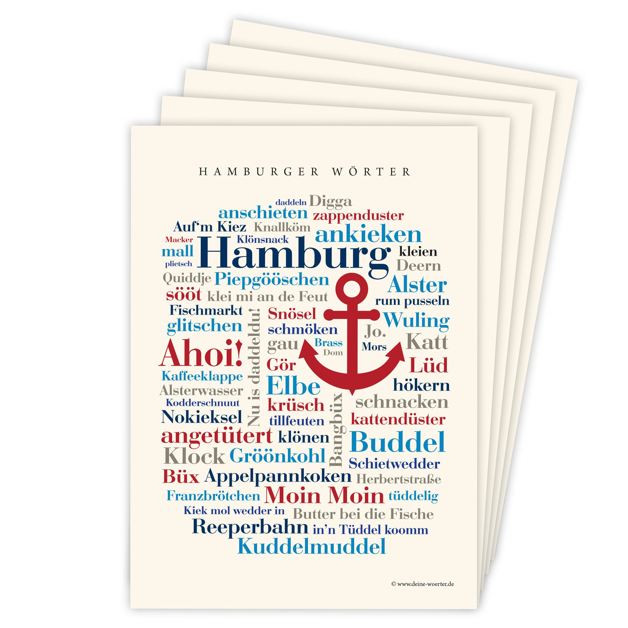 Deine Wörter Grußkarten Hamburger Dialekt Postkartenset, 5 Karten, DIN A6