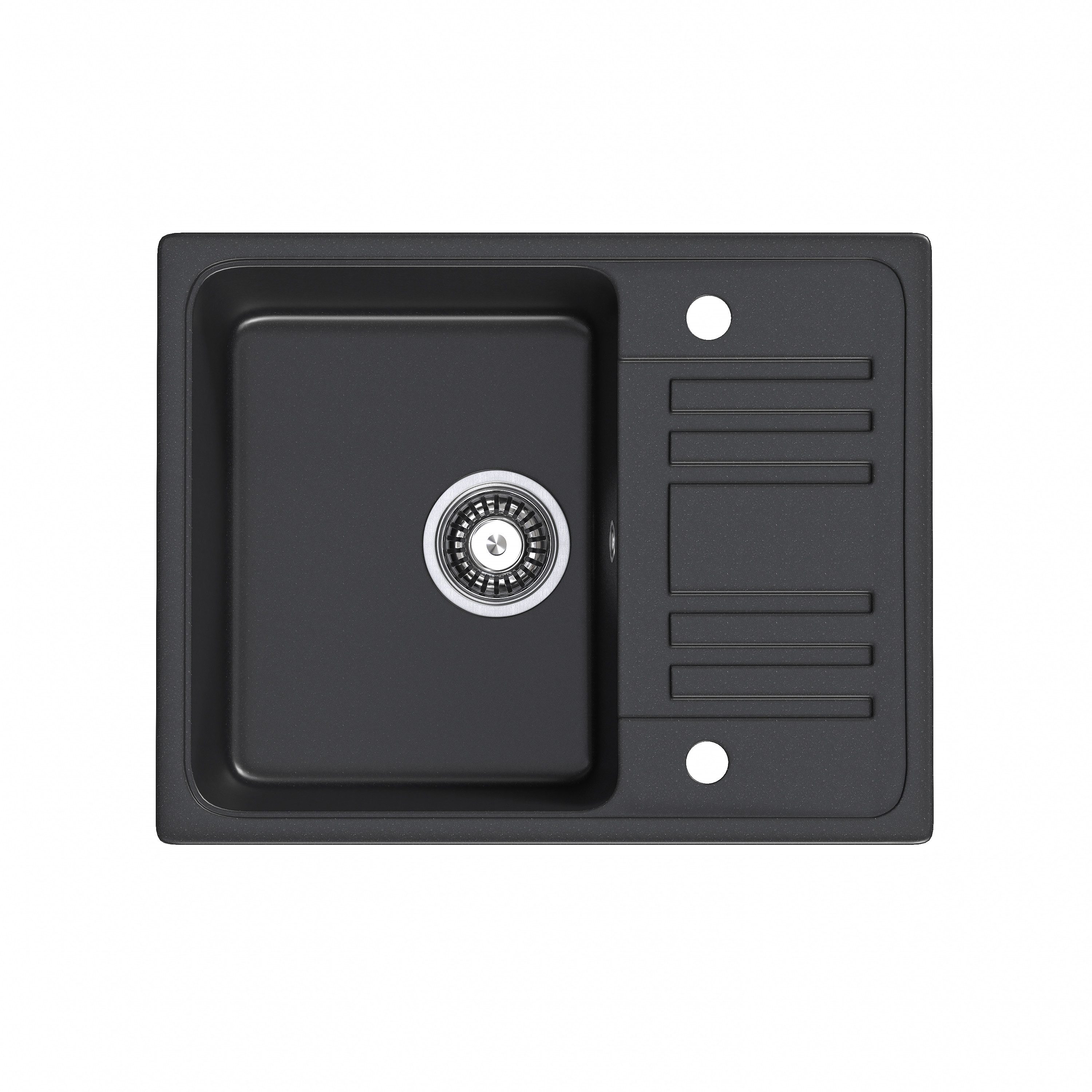 HOROW Granitspüle Granit Spüle in Schwarz 1 Becken Einbauspüle in 57 x 45 cm, 57/45 cm, mit Siphon Ab- und Überlaufgarnitur