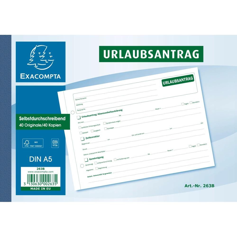 EXACOMPTA Formularblock Exacompta Urlaubsantrag A5 Quer 2x40 Blatt